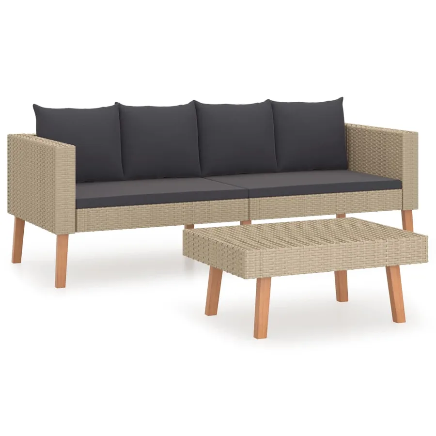 Garden lounge set 2 pcs with cushions Poly rattan Beige - 2