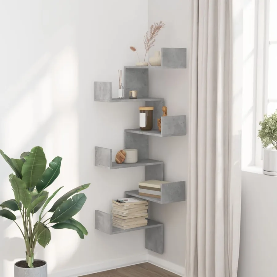 Étagère murale d'angle gris béton 45x45x147cm bois d'ingénierie - 3