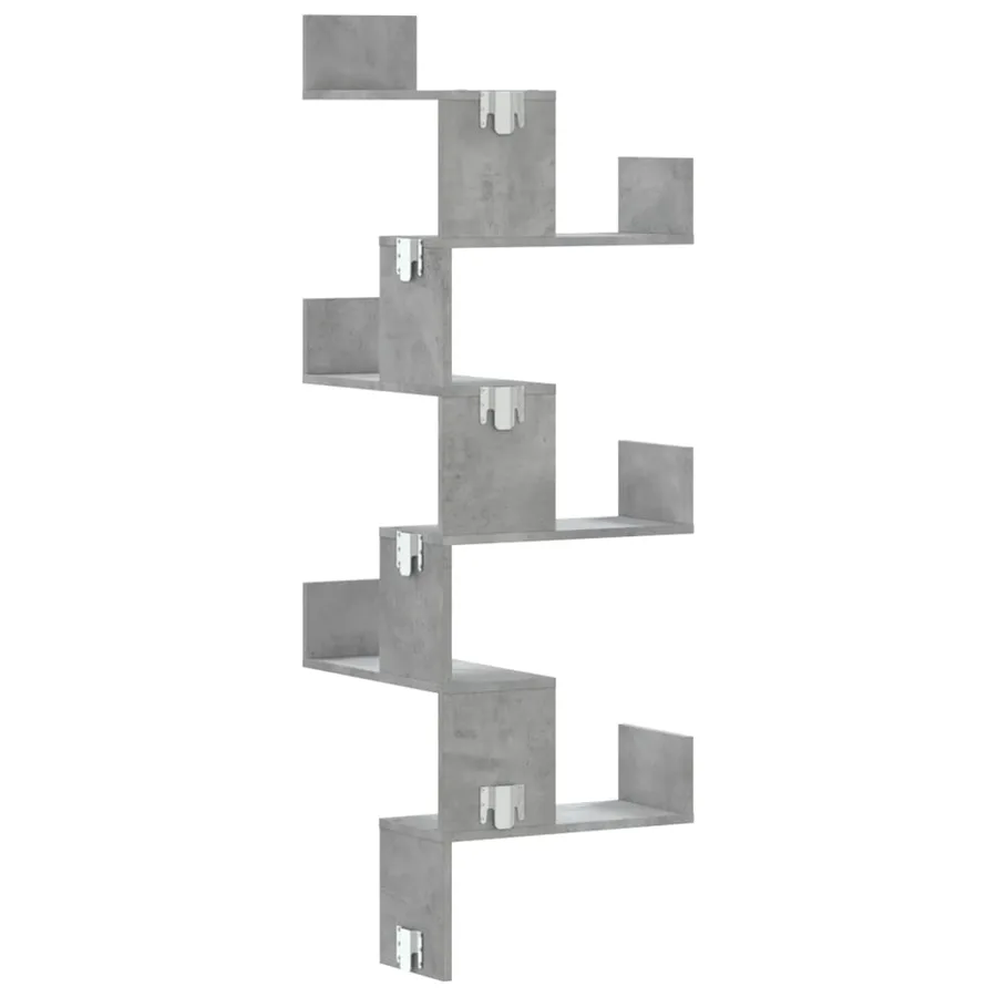 Étagère murale d'angle gris béton 45x45x147cm bois d'ingénierie - 6