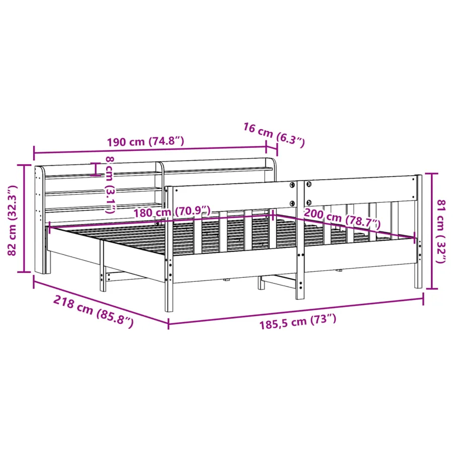 Cadre de lit sans matelas 180x200 cm bois massif de pin - 12