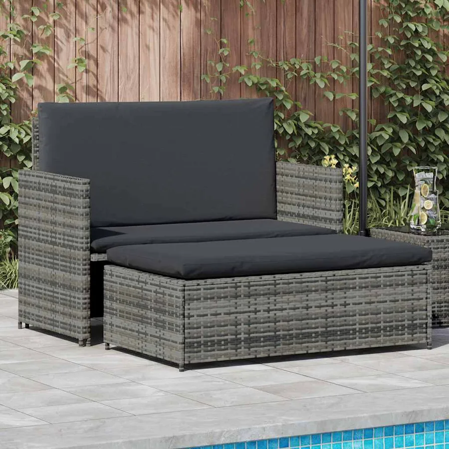 Salon de jardin 2 pcs avec coussins Résine tressée Gris