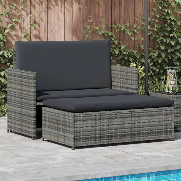 Salon de jardin 2 pcs avec coussins Résine tressée Gris