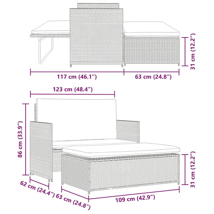Salon de jardin 2 pcs avec coussins Résine tressée Gris - 11