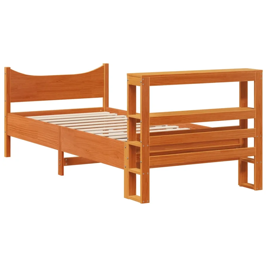 Cadre de lit avec tête de lit cire marron 75x190 cm bois de pin - 8