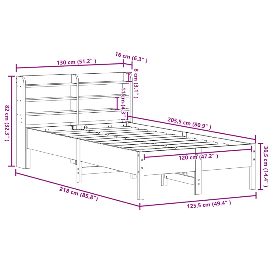Cadre de lit sans matelas cire marron 120x200cm bois pin massif - 12
