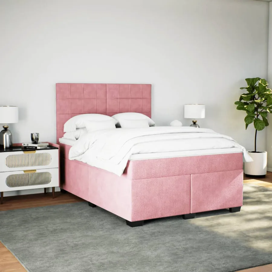 Sommier à lattes de lit avec matelas Rose 140x190 cm Velours - 4