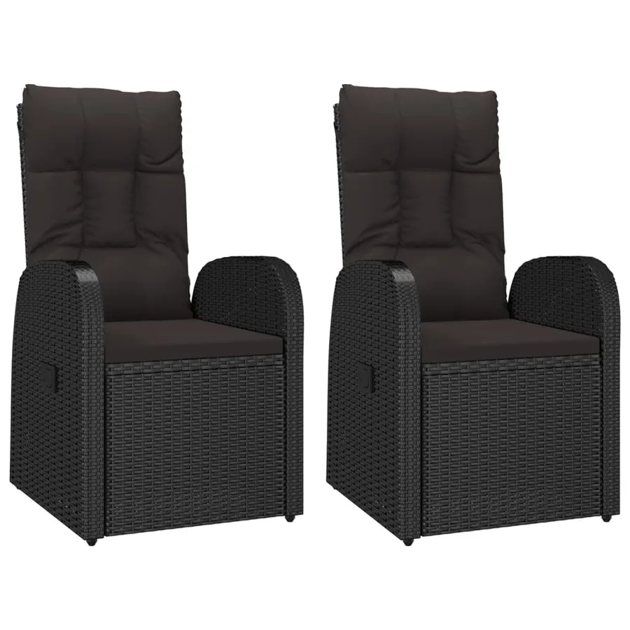 Chaise inclinable de jardin 2pc et coussins Résine tressée Noir - 2
