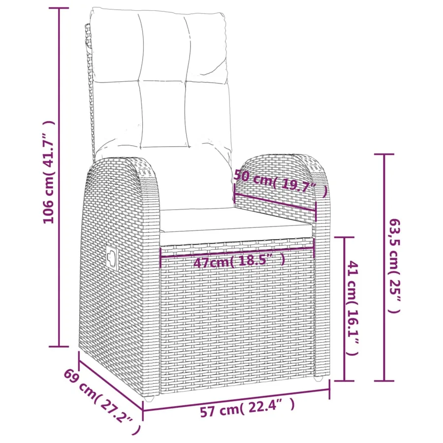 Chaise inclinable de jardin 2pc et coussins Résine tressée Noir - 7