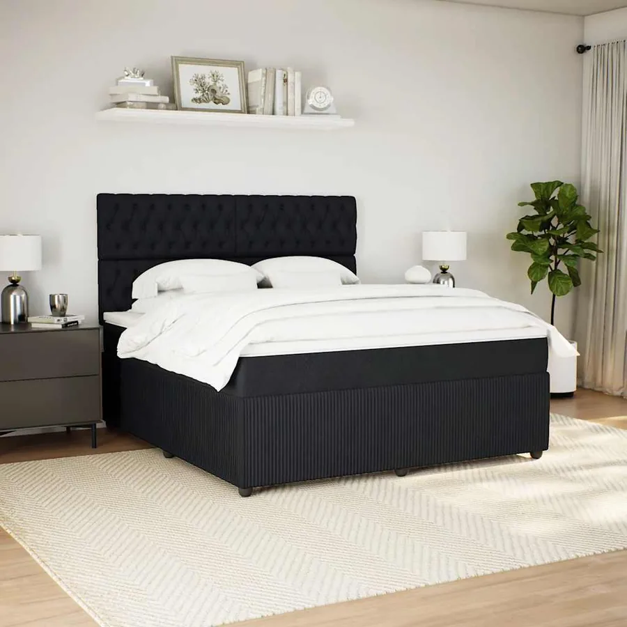 Sommier à lattes de lit avec matelas Noir 180x200 cm Velours - 3