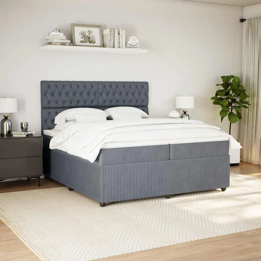 Sommier à lattes de lit et matelas Gris foncé 200x200cm Velours - 3