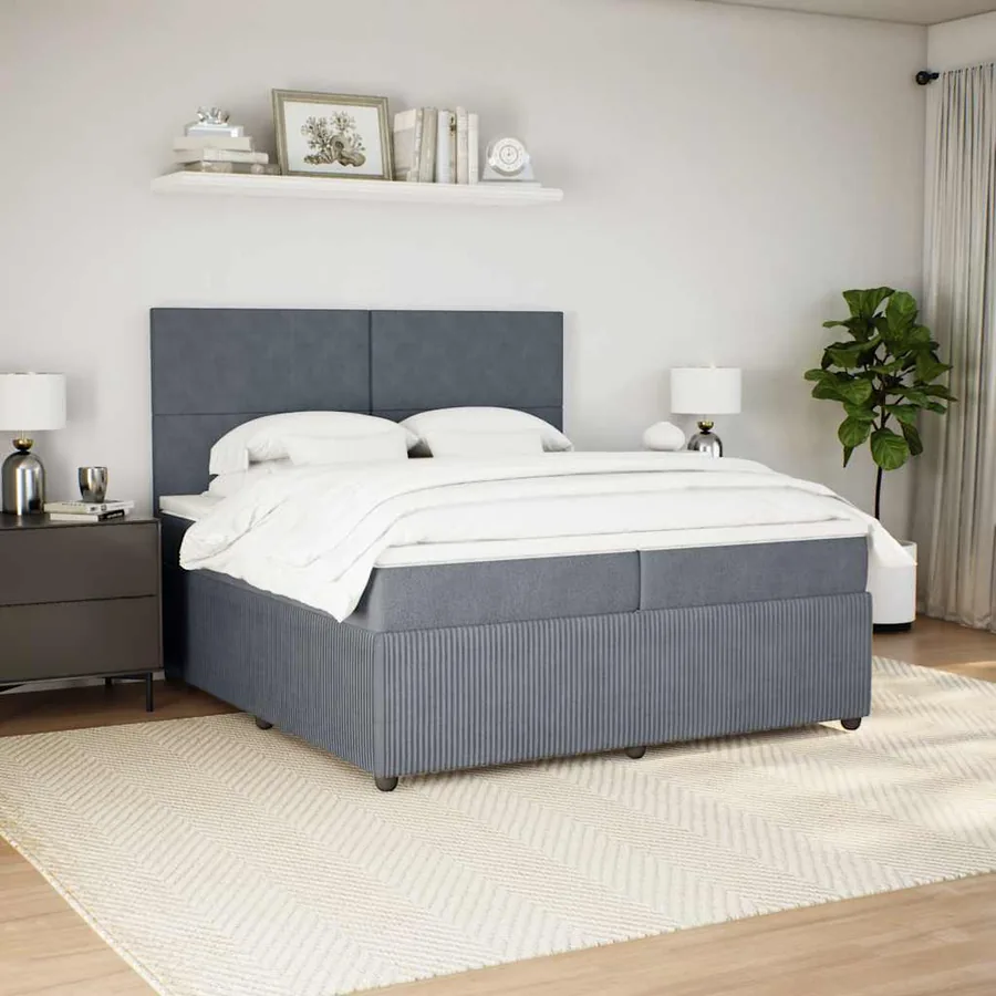 Sommier à lattes de lit et matelas Gris foncé 200x200cm Velours - 5