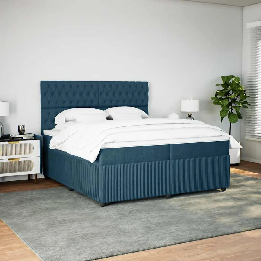 Sommier à lattes de lit et matelas Bleu foncé 200x200cm Velours - 3