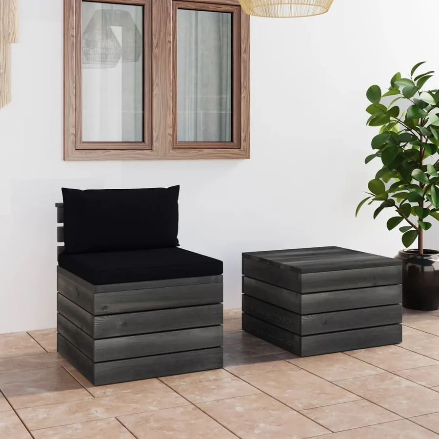 Salon palette de jardin 2 pcs avec coussins Bois de pin massif