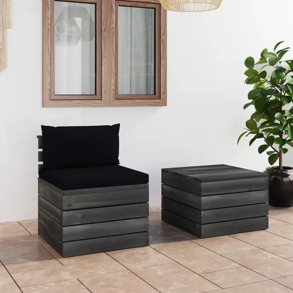 Salon palette de jardin 2 pcs avec coussins Bois de pin massif