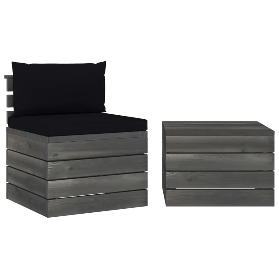 Salon palette de jardin 2 pcs avec coussins Bois de pin massif - 2