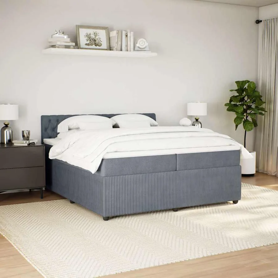 Sommier à lattes de lit et matelas Gris foncé 200x200cm Velours - 4