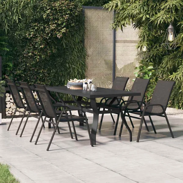Garden table Black 180x80x70 cm Steel and glass
