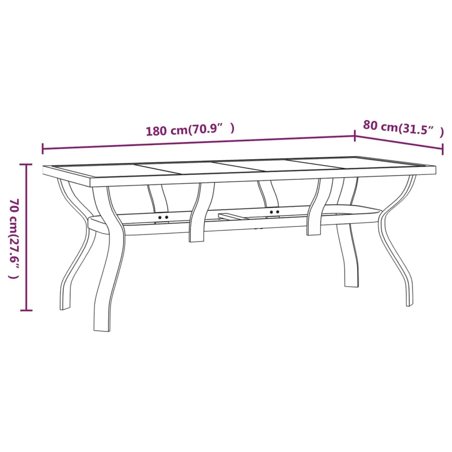Table de jardin Noir 180x80x70 cm Acier et verre - 6