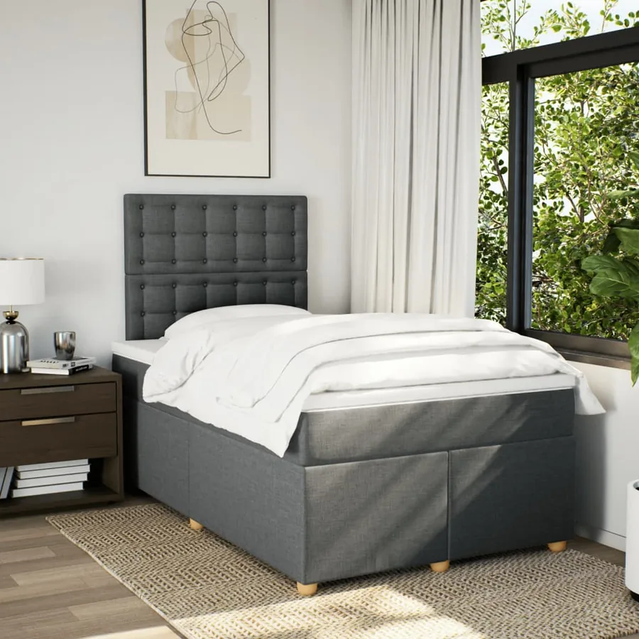 Sommier à lattes de lit avec matelas gris foncé 120x190cm tissu - 5