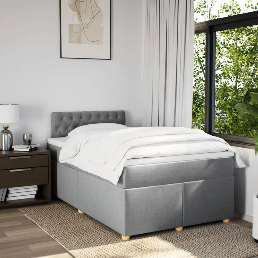 Sommier à lattes de lit et matelas gris clair 120x190 cm tissu - 4