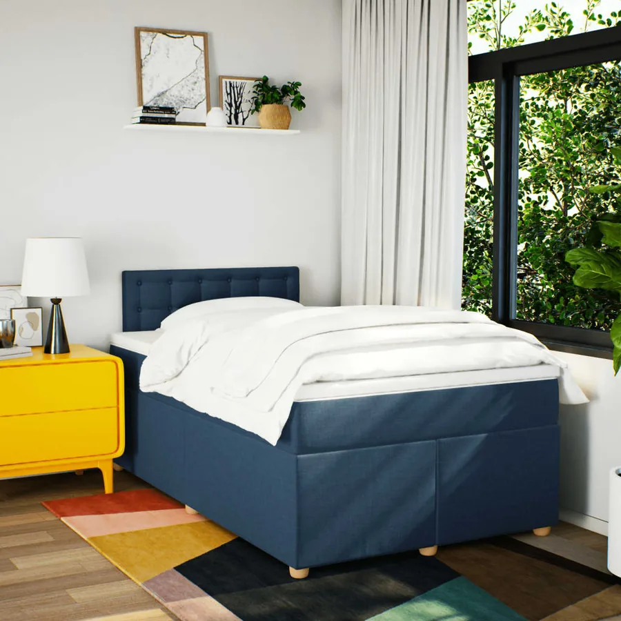 Sommier à lattes de lit avec matelas bleu 120x190 cm tissu - 4