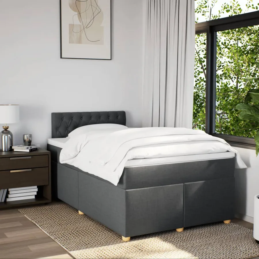 Sommier à lattes de lit avec matelas gris foncé 120x190cm tissu - 3