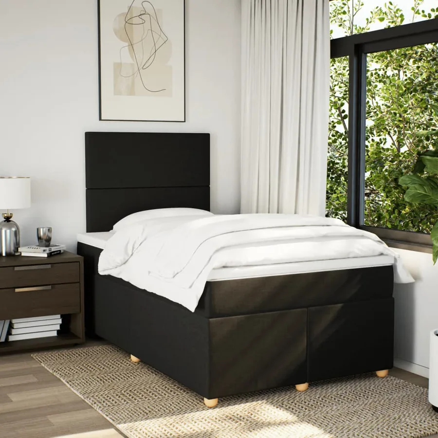 Sommier à lattes de lit avec matelas noir 120x190 cm tissu - 3
