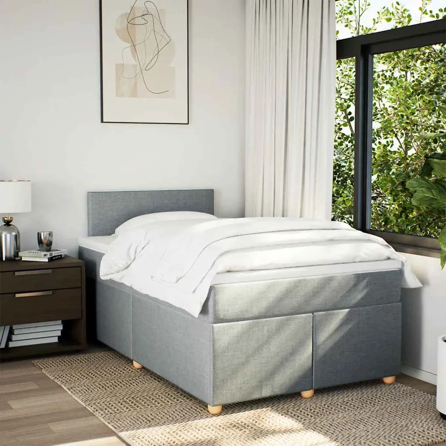 Sommier à lattes de lit et matelas gris clair 120x190 cm tissu - 3