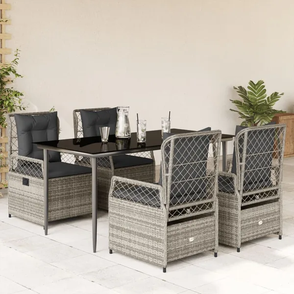 Ensemble à manger de jardin 5 pcs coussins gris résine tressée