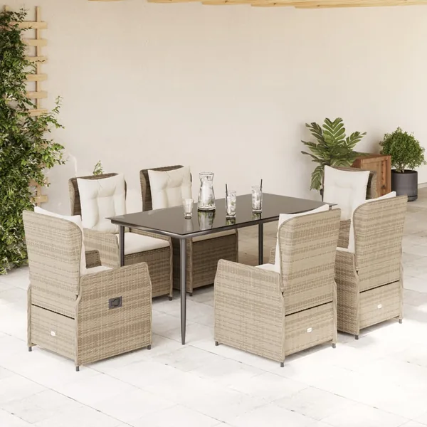 Ensemble à manger de jardin et coussins 7 pcs beige poly rotin