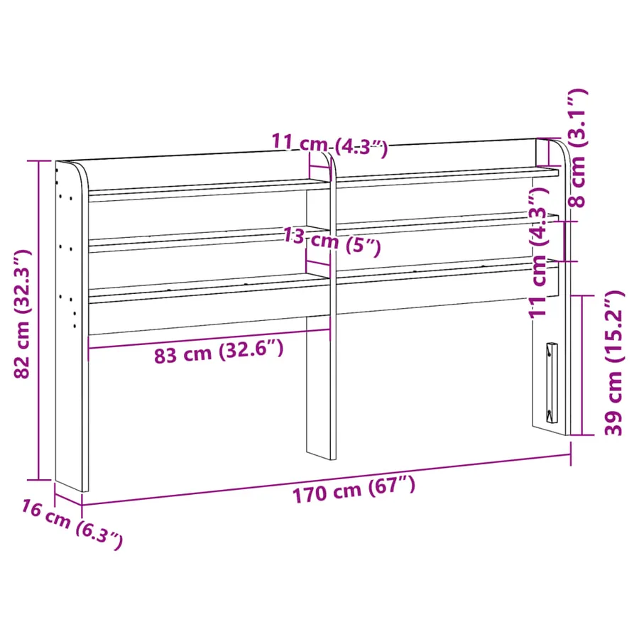 Tête de lit avec étagères marron cire 160 cm bois massif de pin - 9