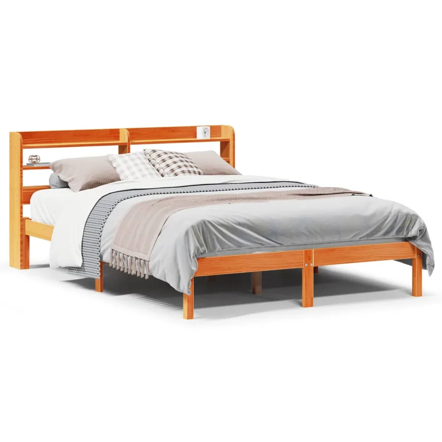 Cadre de lit et tête de lit sans matelas cire marron 160x200 cm - 2