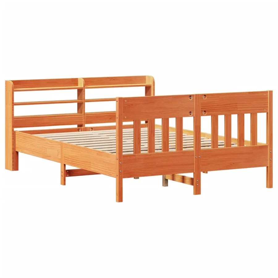 Cadre de lit sans matelas cire marron 160x200cm bois pin massif - 3