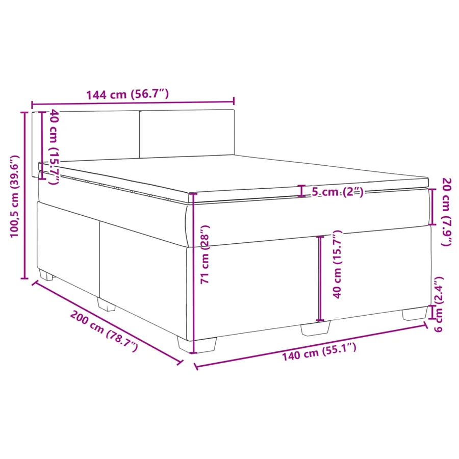 Sommier à lattes de lit avec matelas Taupe 140x200 cm Tissu - 18
