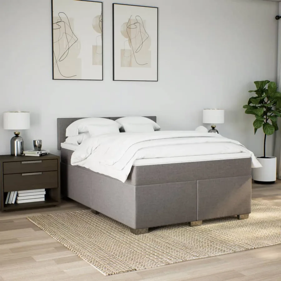 Sommier à lattes de lit avec matelas Taupe 140x200 cm Tissu - 4