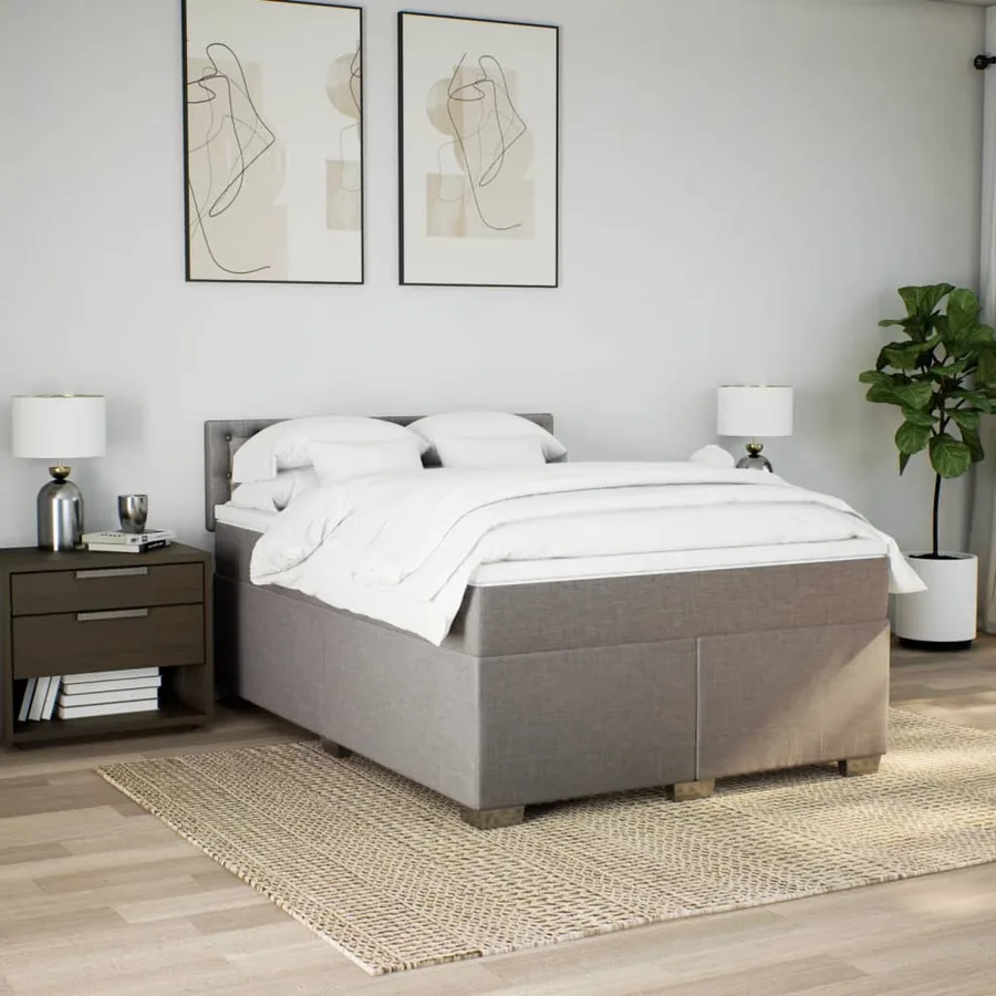 Sommier à lattes de lit avec matelas Taupe 140x200 cm Tissu - 4