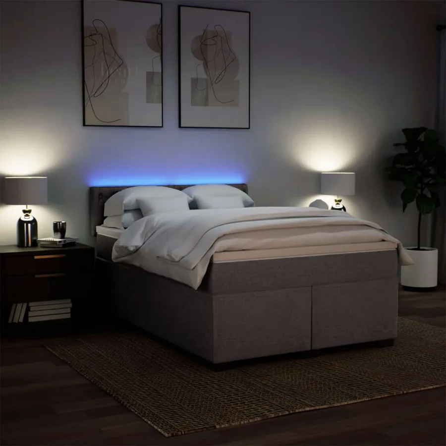 Sommier à lattes de lit avec matelas Taupe 140x200 cm Tissu - 5