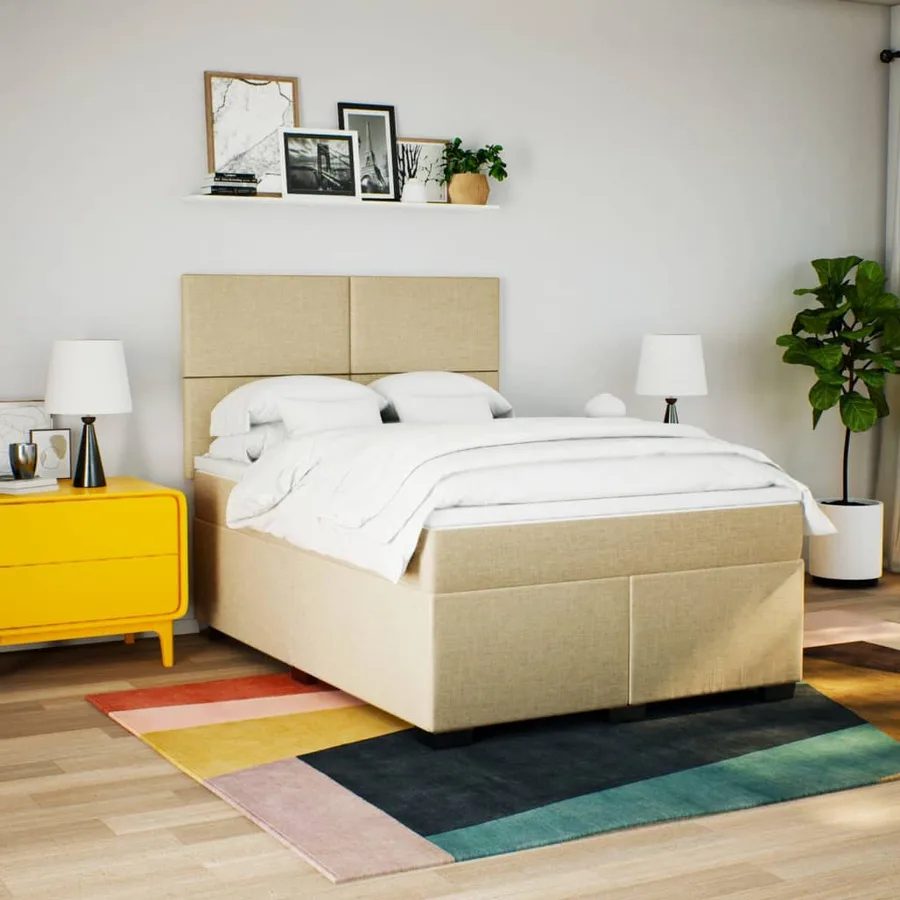 Sommier à lattes de lit avec matelas Crème 140x200 cm Tissu - 3
