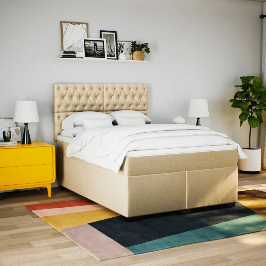 Sommier à lattes de lit avec matelas Crème 140x200 cm Tissu - 3