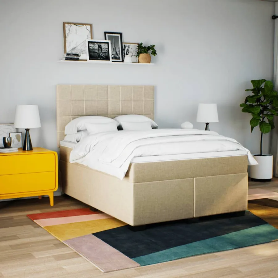 Sommier à lattes de lit avec matelas Crème 140x200 cm Tissu - 3