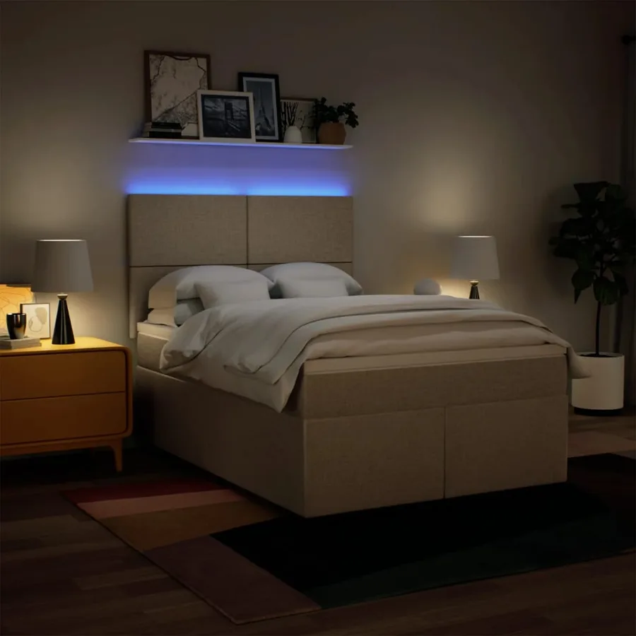 Sommier à lattes de lit avec matelas Crème 140x200 cm Tissu - 5