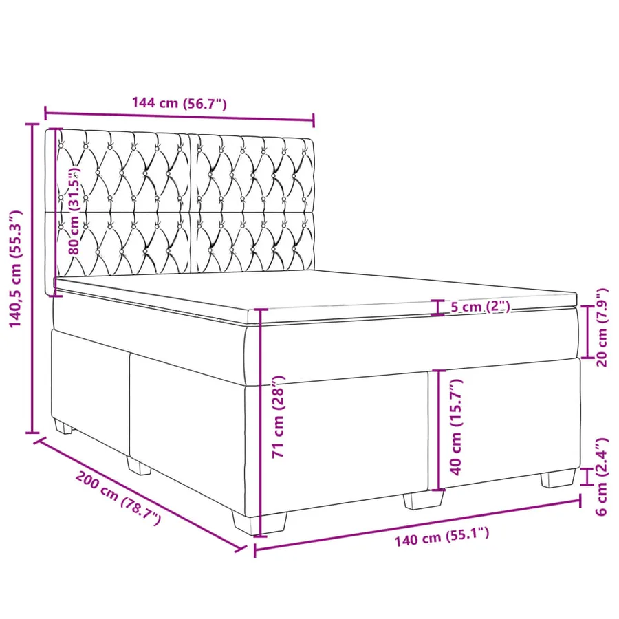 Sommier à lattes de lit avec matelas Crème 140x200 cm Tissu - 18