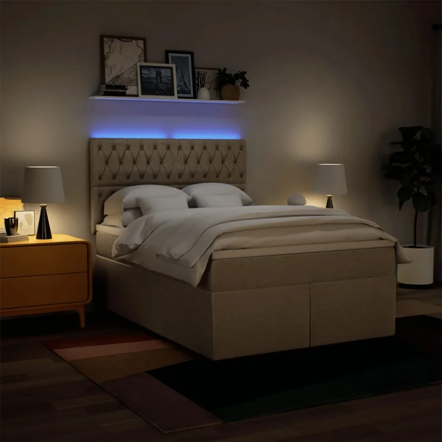 Sommier à lattes de lit avec matelas Crème 140x200 cm Tissu - 5