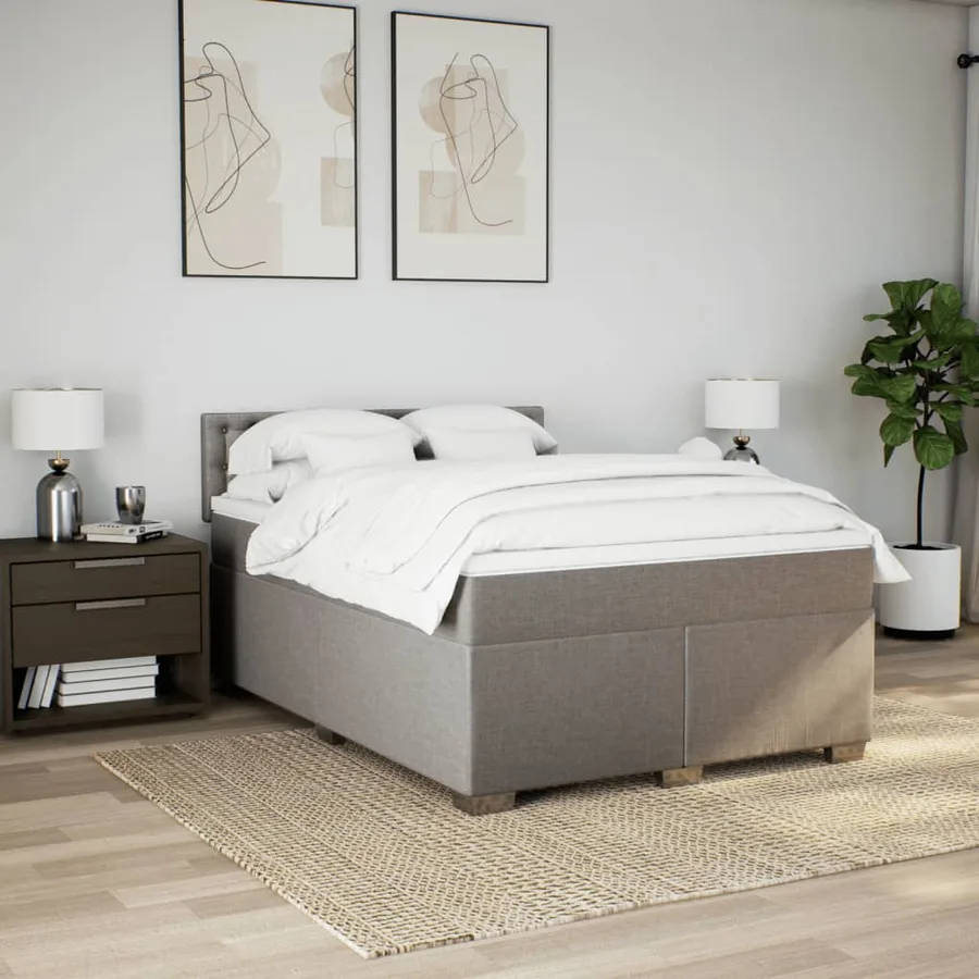 Sommier à lattes de lit avec matelas Taupe 140x200 cm Tissu - 3