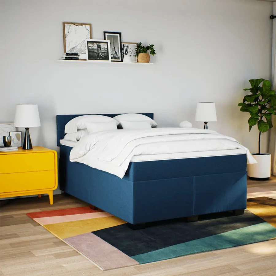 Sommier à lattes de lit avec matelas Bleu 140x200 cm Tissu - 3