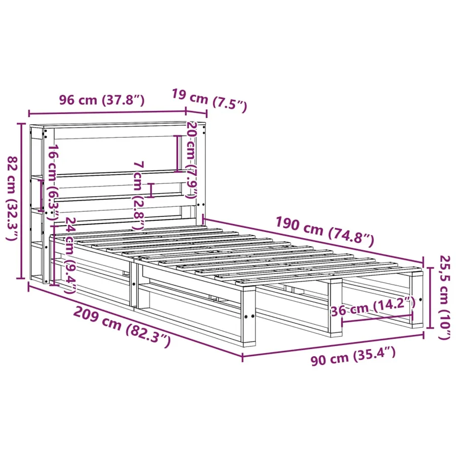Cadre de lit sans matelas blanc 90x190 cm bois de pin massif - 12