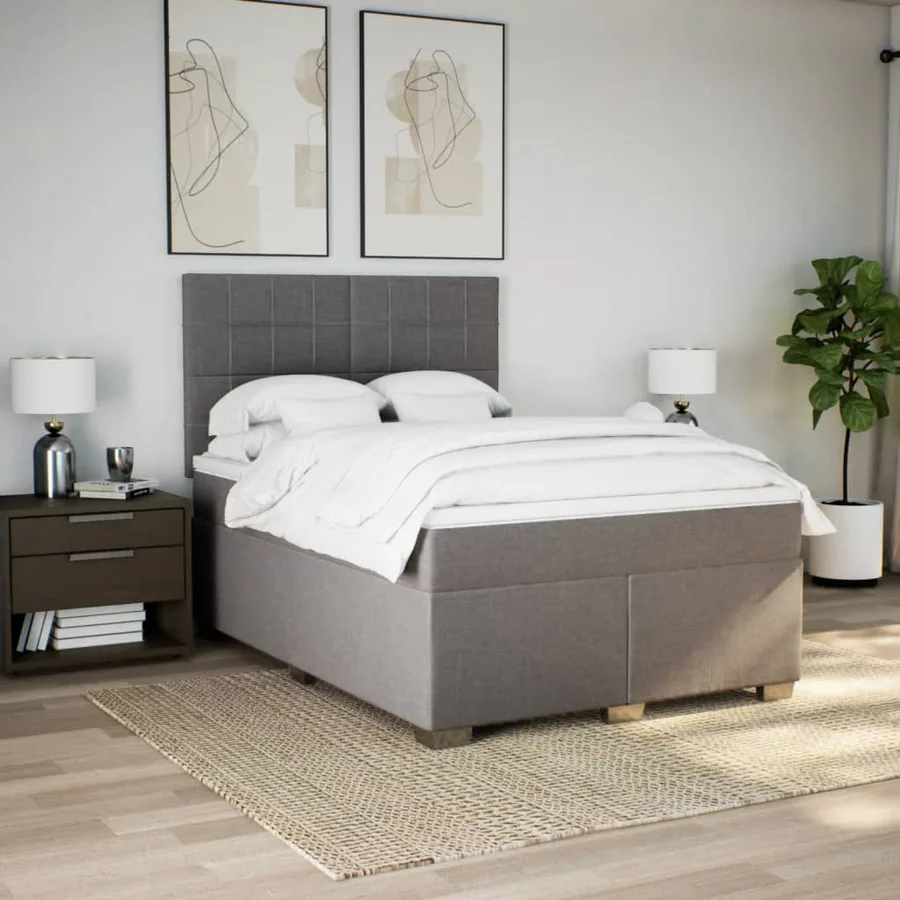 Sommier à lattes de lit avec matelas Taupe 140x190 cm Tissu - 3