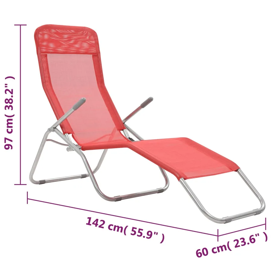 Folding sun loungers set of 2 Textilene Red - 9