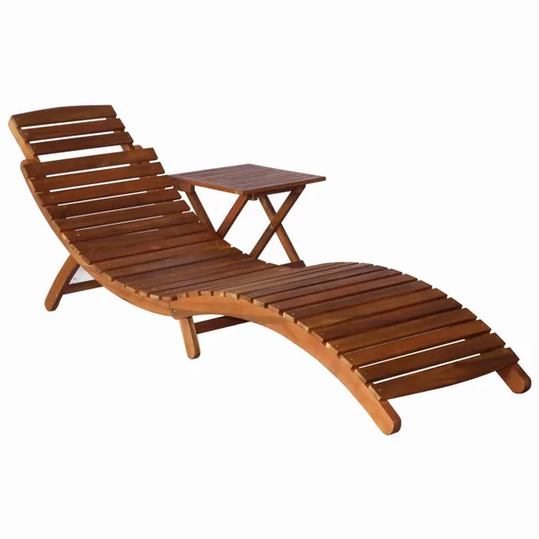 Sun lounger with table Solid acacia wood Brown