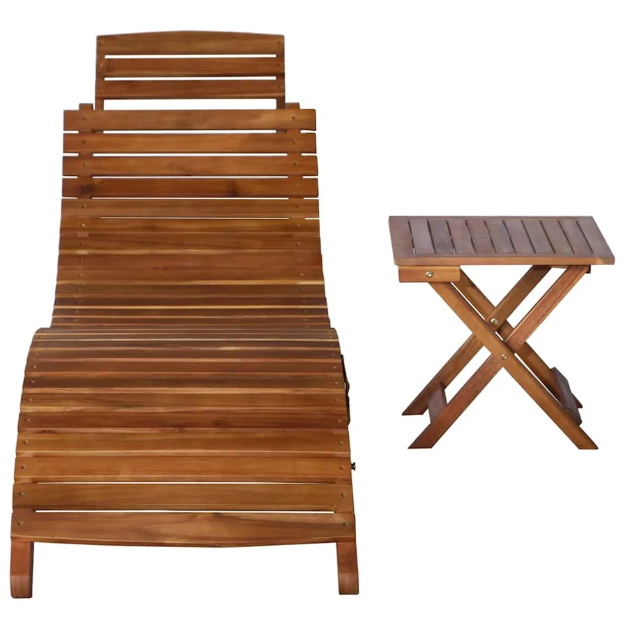 Chaise longue avec table Bois d'acacia massif Marron - 2